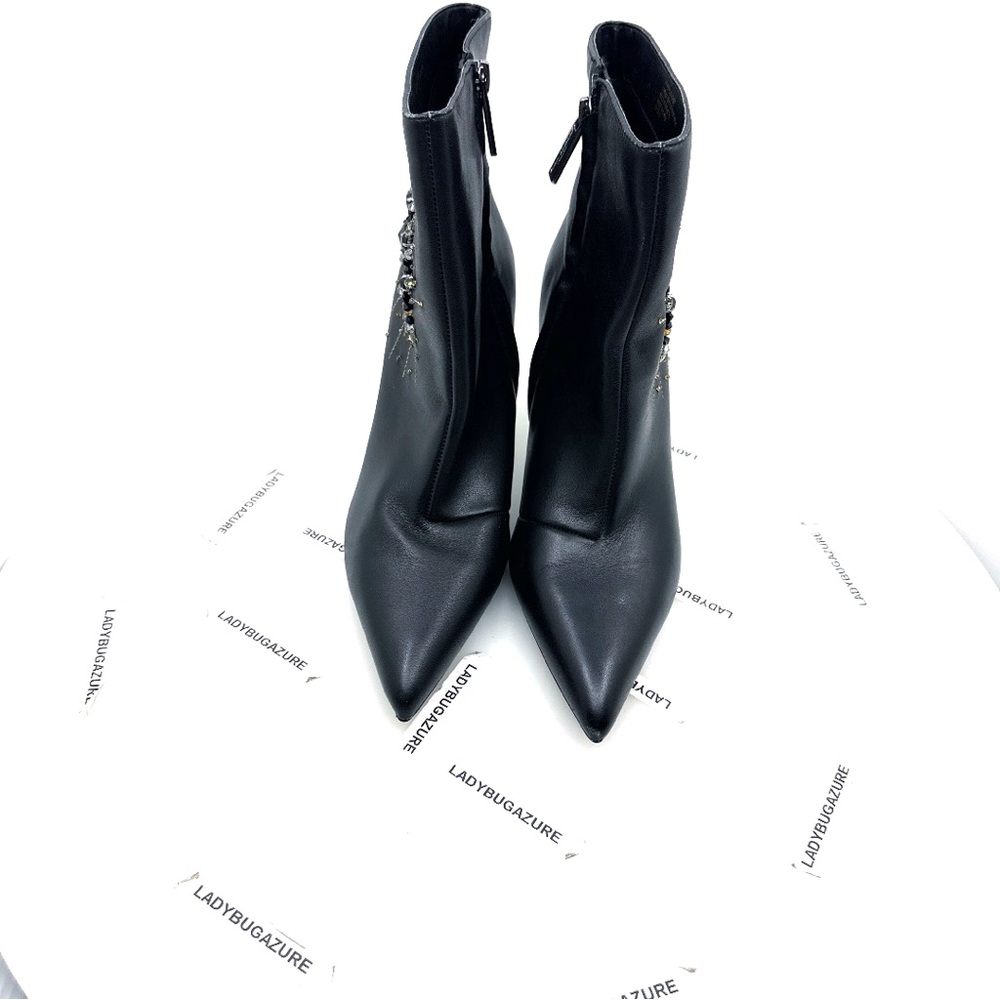 MWOB Kurt Geiger Belgravia Eye Black Leather Heeled Boots Size 7